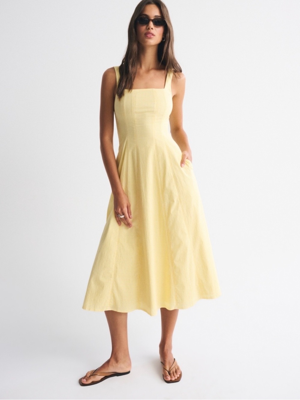 The A&F Mila Yellow Gingham Square-Neck Midi Dress - Picture 2 of 3